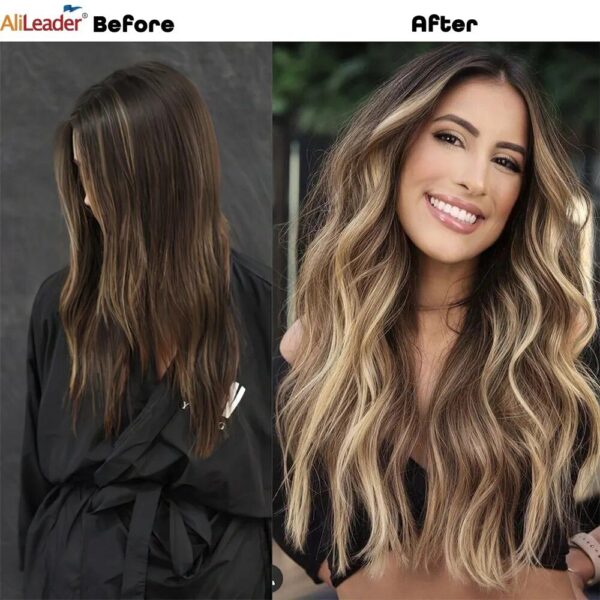 Luxurious 20-Inch Ombre Clip-In Hair Extensions - Full Head Synthetic Wavy Hairpieces - Image 6