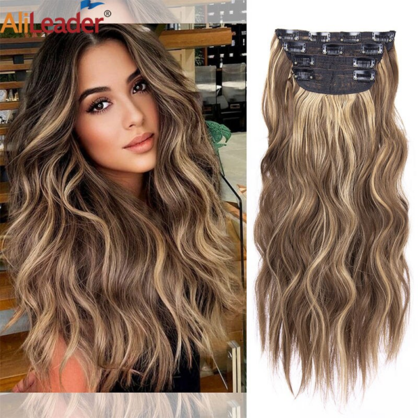 Luxurious 20-Inch Ombre Clip-In Hair Extensions - Full Head Synthetic Wavy Hairpieces