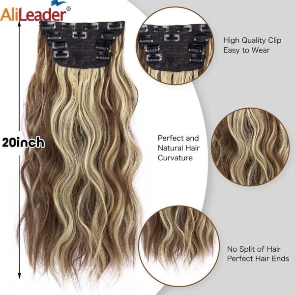 Luxurious 20-Inch Ombre Clip-In Hair Extensions - Full Head Synthetic Wavy Hairpieces - Image 5