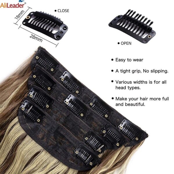 Luxurious 20-Inch Ombre Clip-In Hair Extensions - Full Head Synthetic Wavy Hairpieces - Image 4